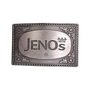 Vintage Jeno's Pizza Metal Belt Buckle Snack Food Lewis Chicago Promo Chipped
